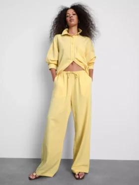 Cotton-blend wide-leg pants