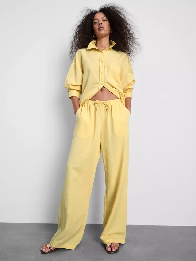 Cotton-blend wide-leg pants