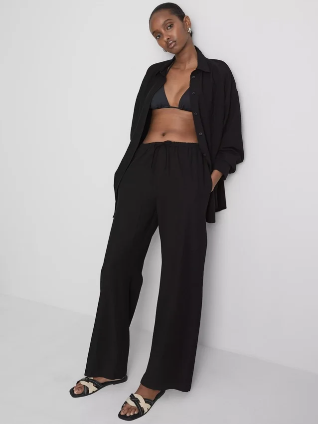 Cotton-blend wide-leg pants
