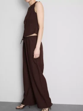 Cotton-blend wide-leg pants