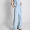 Cotton-blend wide-leg pants