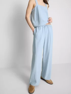 Cotton-blend wide-leg pants