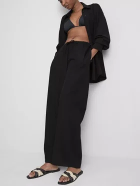 Cotton-blend wide-leg pants