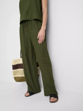 Cotton-blend wide-leg pants