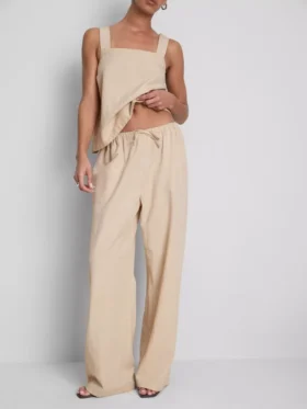 Cotton-blend wide-leg pants