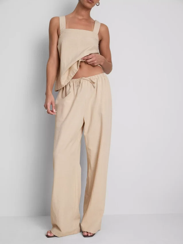 Cotton-blend wide-leg pants