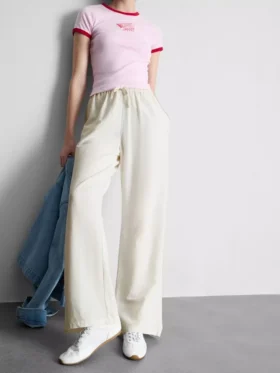Cotton-blend wide-leg pants