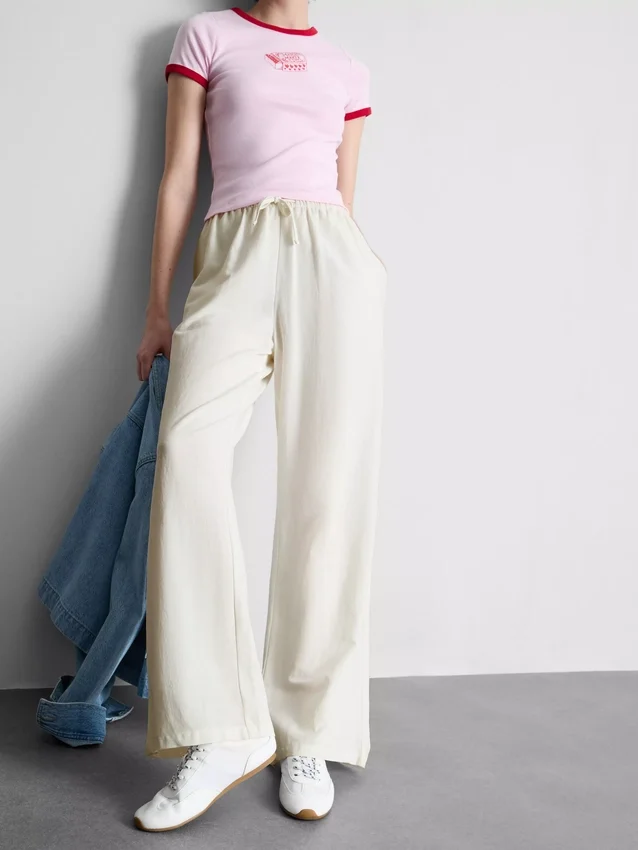 Cotton-blend wide-leg pants