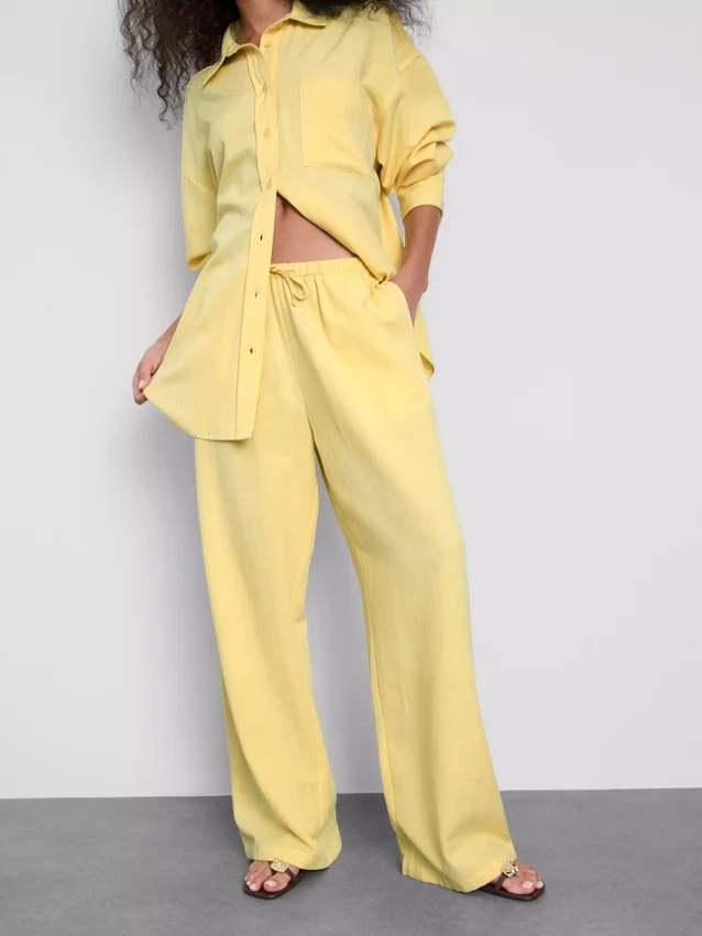 Cotton-blend wide-leg pants