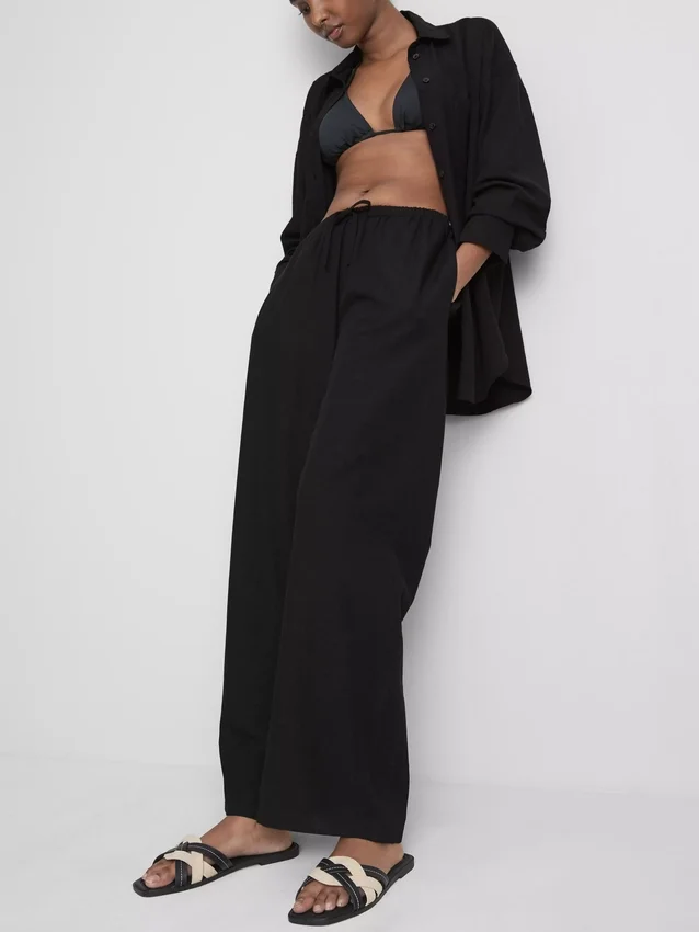 Cotton-blend wide-leg pants