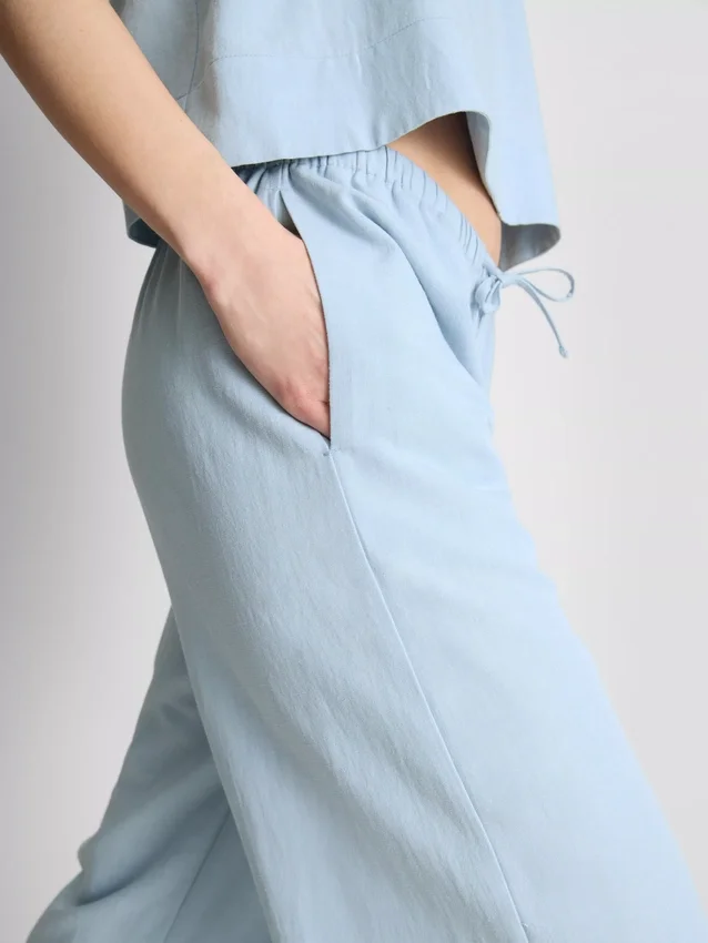 Cotton-blend wide-leg pants