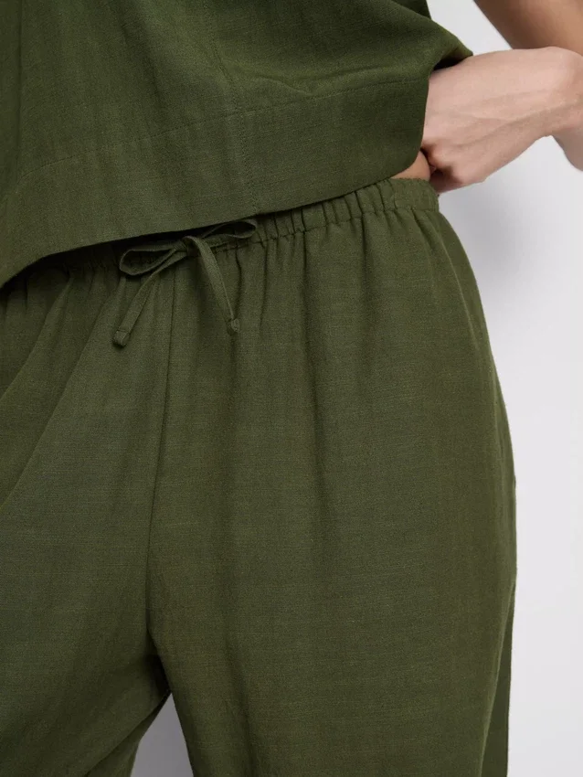 Cotton-blend wide-leg pants