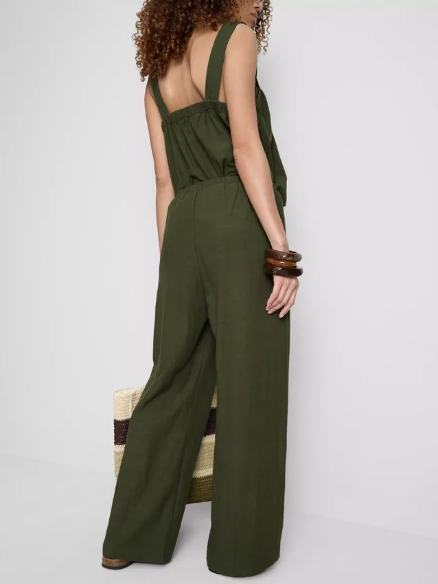Cotton-blend wide-leg pants
