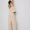 Cotton-blend wide-leg pants