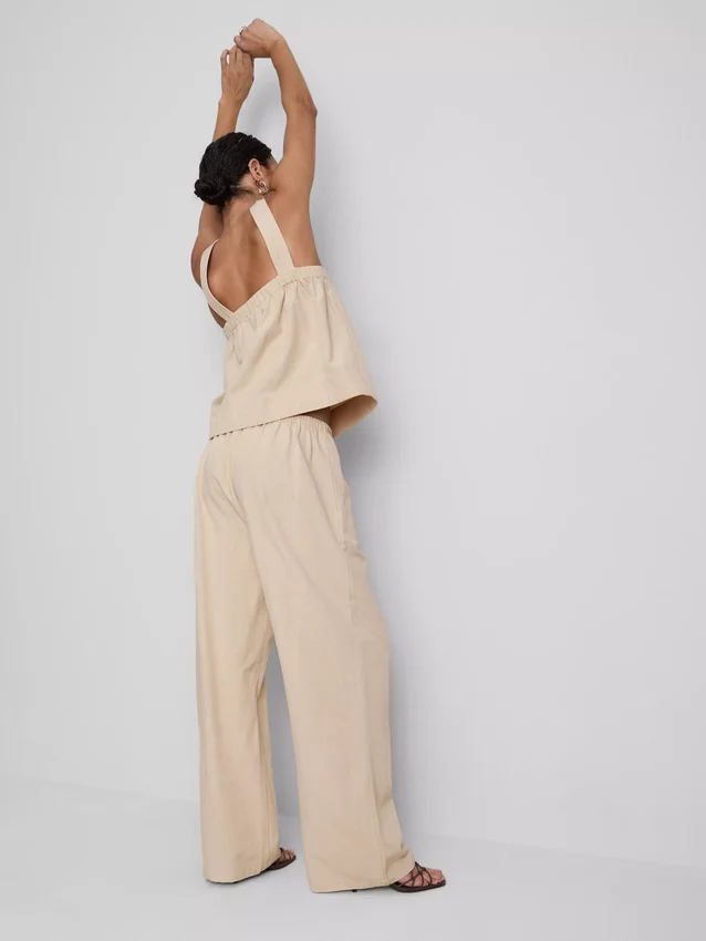 Cotton-blend wide-leg pants