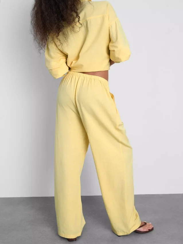 Cotton-blend wide-leg pants