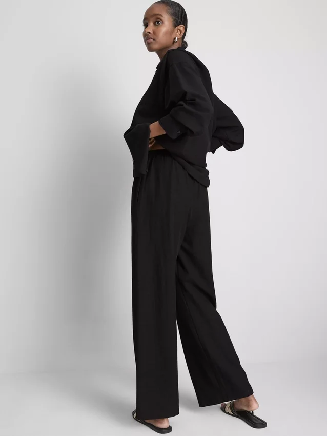 Cotton-blend wide-leg pants