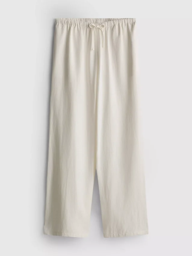 Cotton-blend wide-leg pants