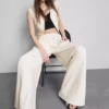 Cotton blend wide leg sweatpants
