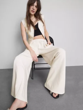Cotton blend wide leg sweatpants