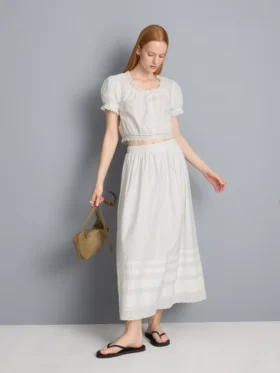 Cotton broderie midi skirt