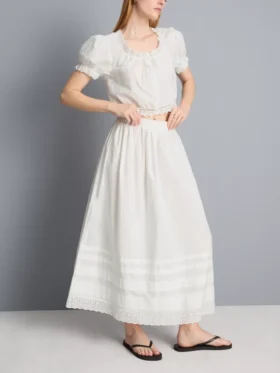 Cotton broderie midi skirt
