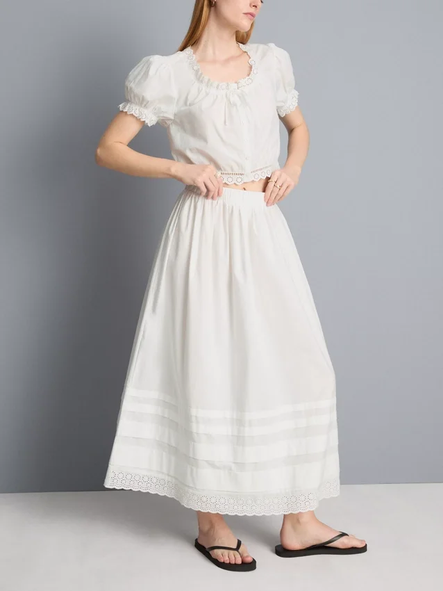 Cotton broderie midi skirt