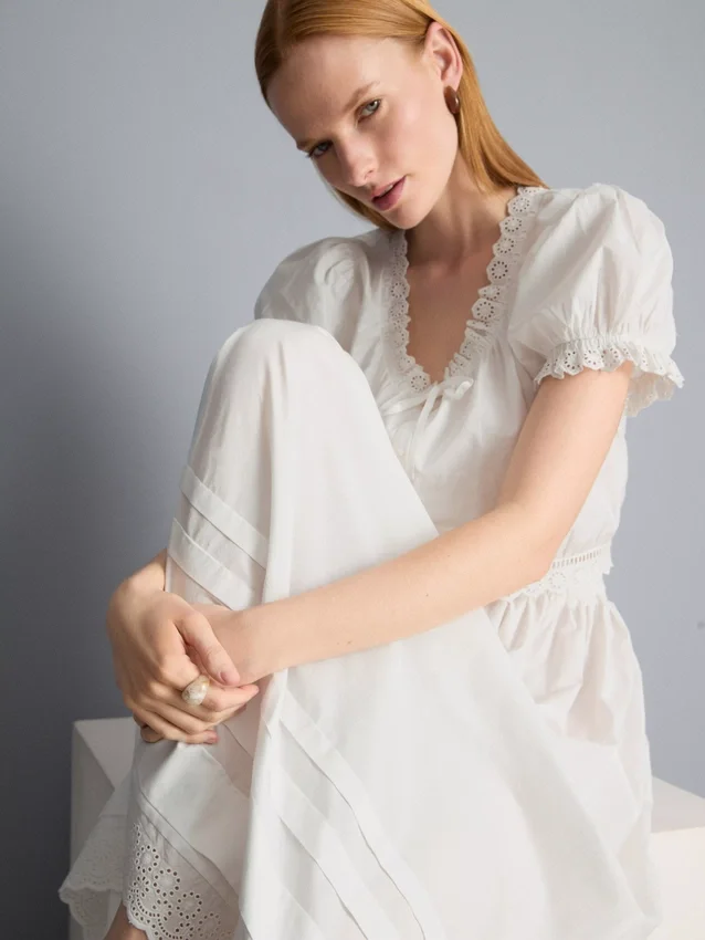 Cotton broderie midi skirt