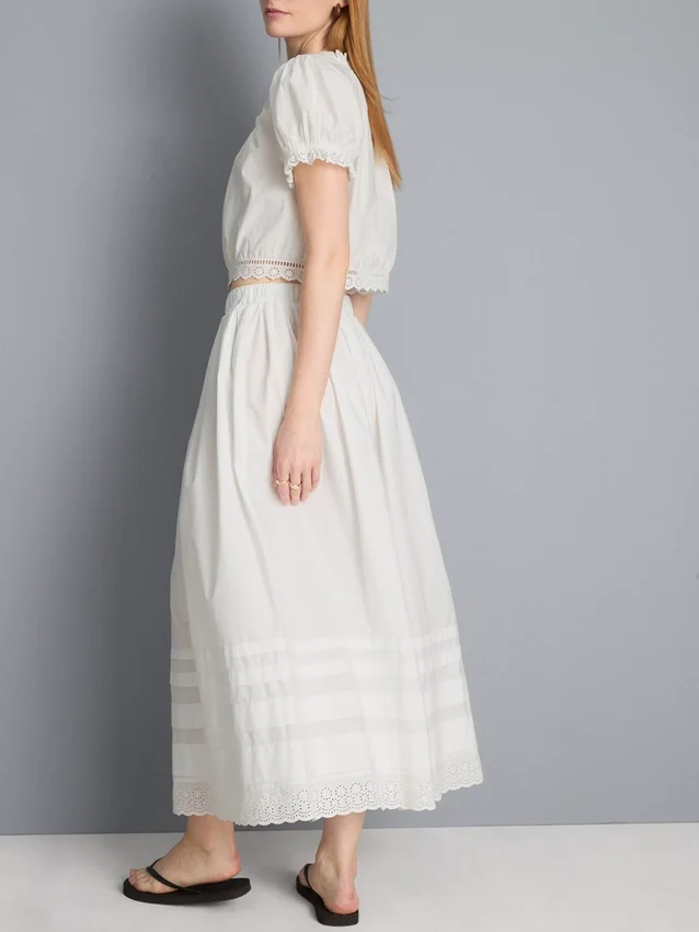 Cotton broderie midi skirt