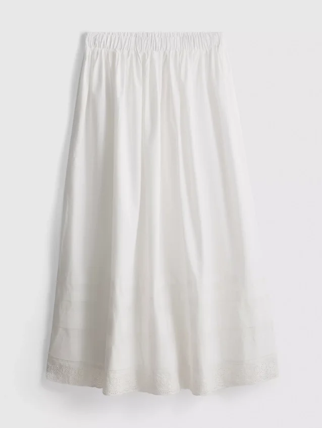 Cotton broderie midi skirt