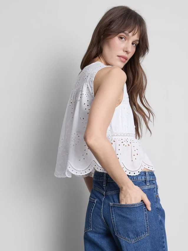 Cotton broderie tie front top