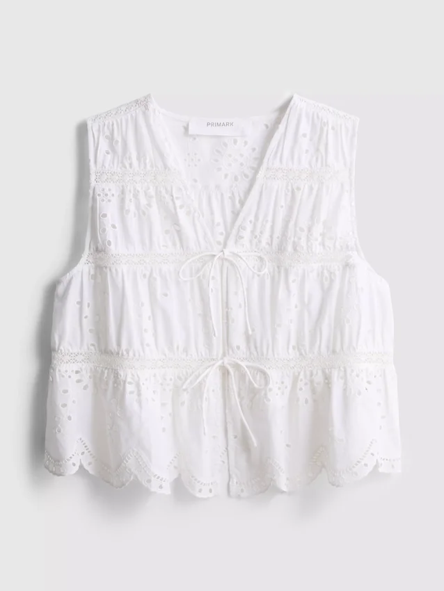 Cotton broderie tie front top