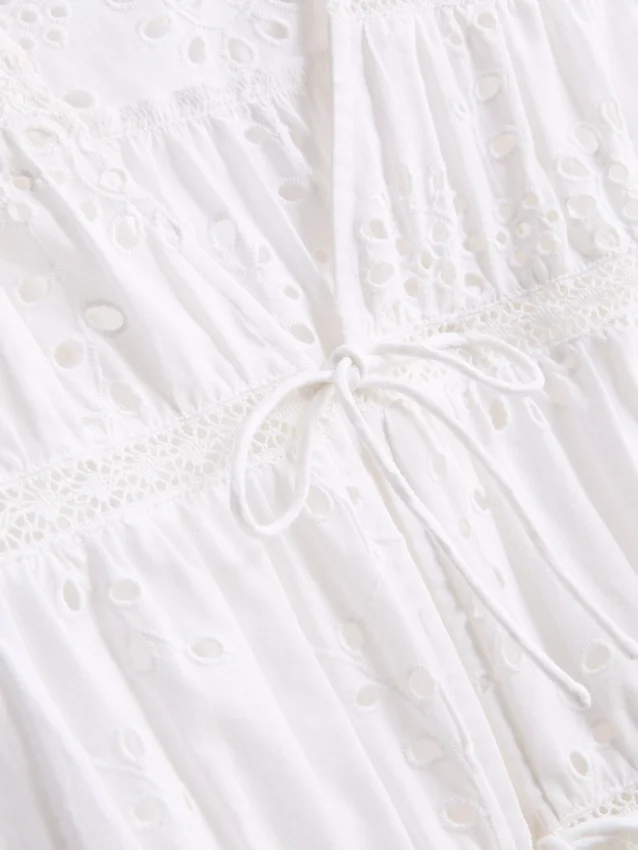 Cotton broderie tie front top
