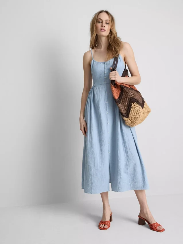 Cotton button through midi dress