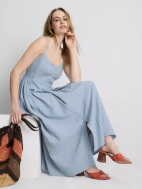 Cotton button through midi dress