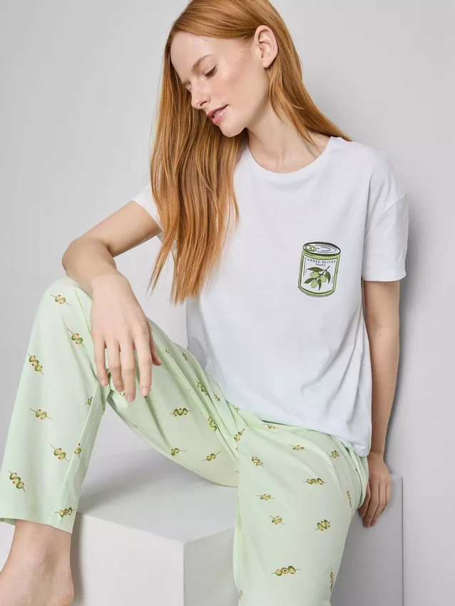 Cotton crew neck printed pajamas