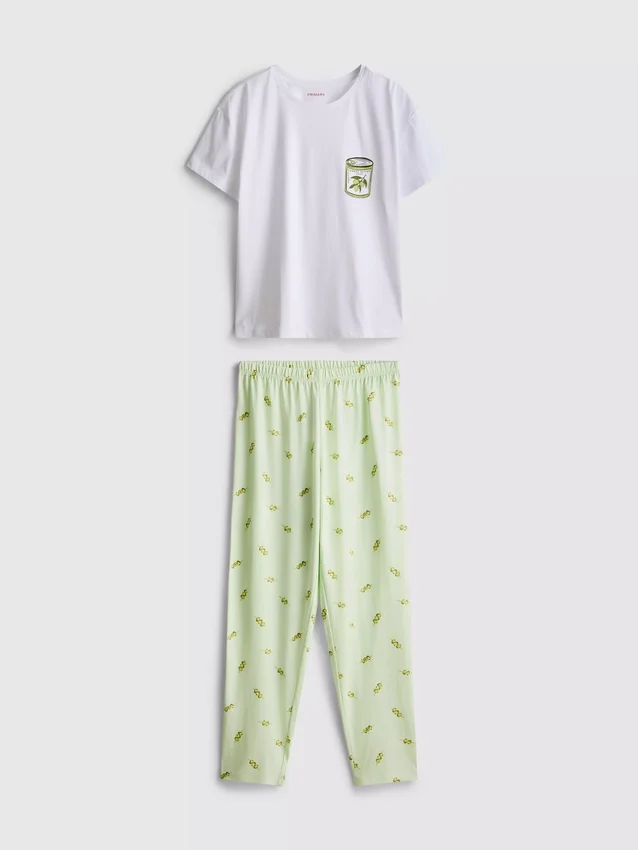 Cotton crew neck printed pajamas
