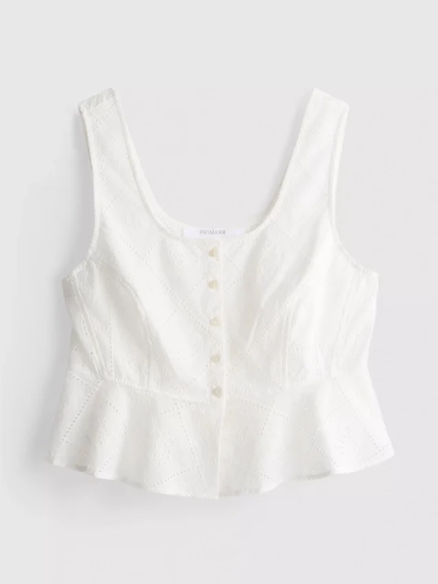 Cotton cropped cutwork cami top