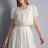 Cotton cropped puff sleeve poplin top