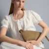 Cotton cropped puff sleeve poplin top
