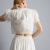 Cotton cropped puff sleeve poplin top