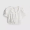 Cotton cropped puff sleeve poplin top