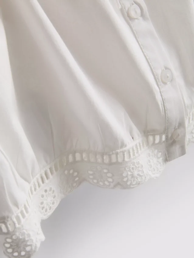 Cotton cropped puff sleeve poplin top