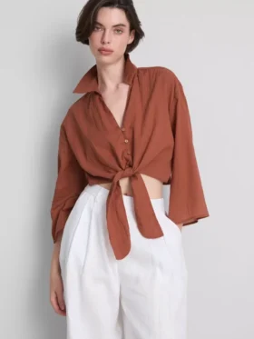 Cotton cropped tie front shirt