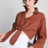 Cotton cropped tie front shirt