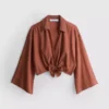 Cotton cropped tie front shirt