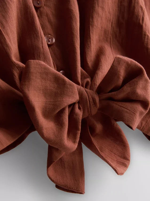 Cotton cropped tie front shirt