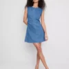 Cotton denim a-line mini dress