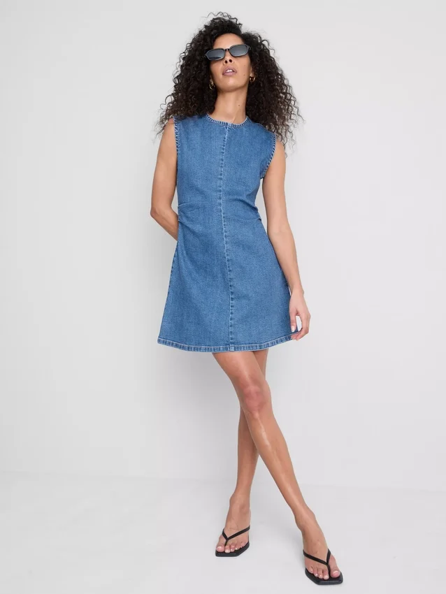 Cotton denim a-line mini dress