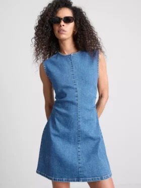 Cotton denim a-line mini dress